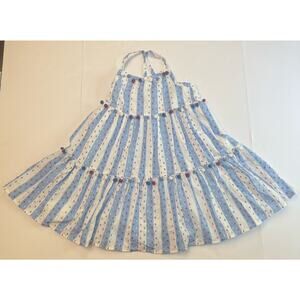 Tommy Bahama Girls Red White Blue Pom Pom Tiered Lined Sundress Patriotic 12 NWT